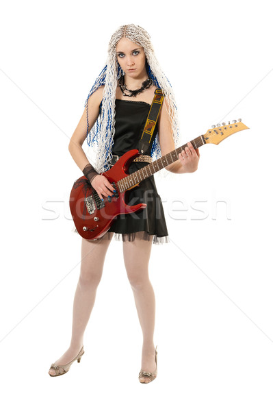 Kız gitarist kırmızı gitar genç beyaz Stok fotoğraf © zybr78
