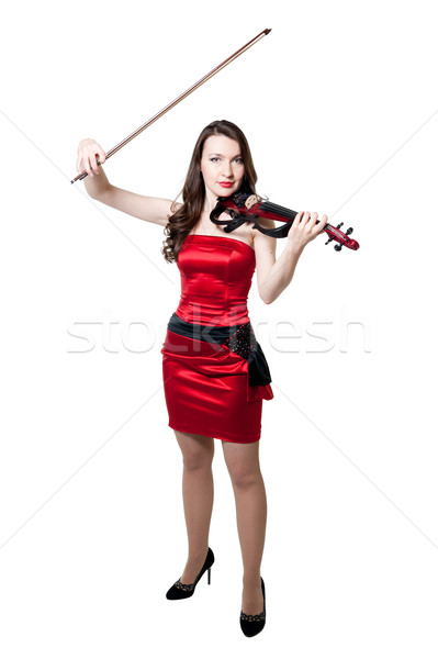 バイオリニスト 少女 赤いドレス 孤立した 白 女性 ストックフォト © zybr78