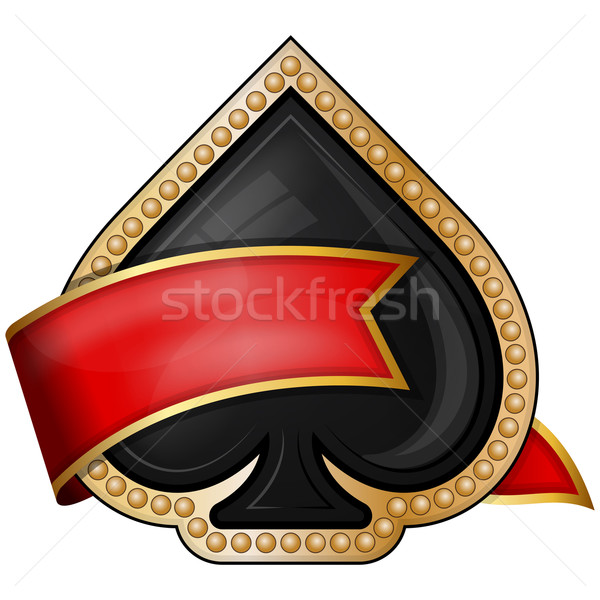 Stock photo: Spades. card suit icons with ribbon