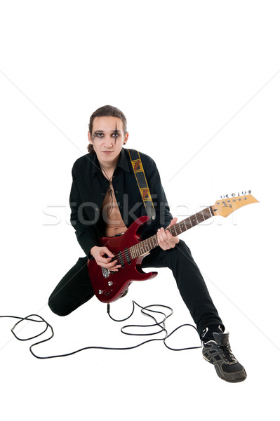 Gitarist kırmızı gitar genç beyaz güzellik Stok fotoğraf © zybr78