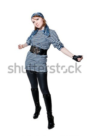 Foto stock: Beautiful · girl · pirata · isolado · branco · mulher · mulheres