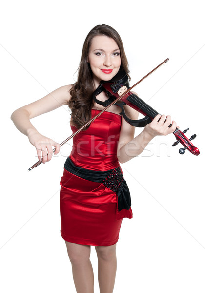 バイオリニスト 少女 赤いドレス 孤立した 白 女性 ストックフォト © zybr78